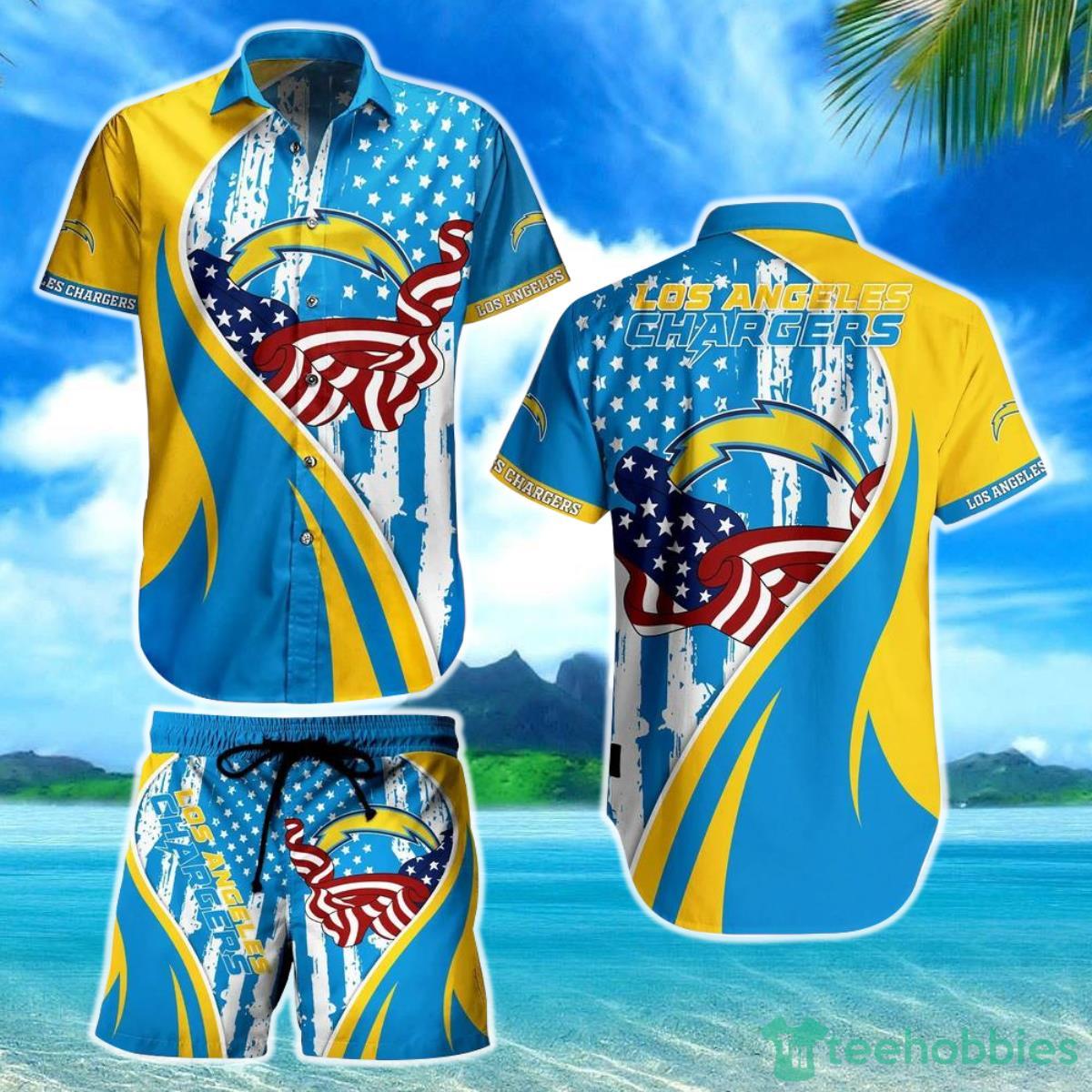 Los Angeles Chargers NFL Tropical Pattern Pineapple Hawaiian Shirt And Short For Men Women Product Photo 1