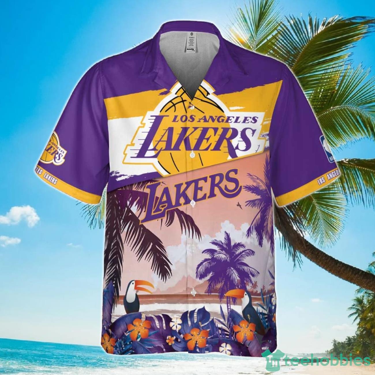 Los Angeles Lakers Beach Pattern Colorful Print Hawaiian Shirt Product Photo 2