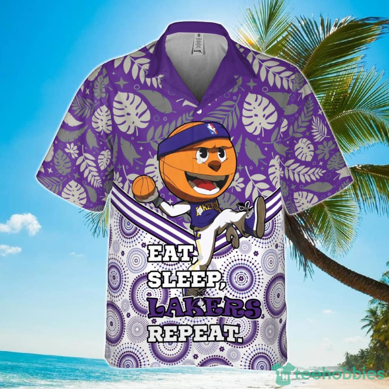 Los Angeles Lakers Eat Sleep Heat Repeat Flower Pattern Print Hawaiian Shirt Product Photo 2