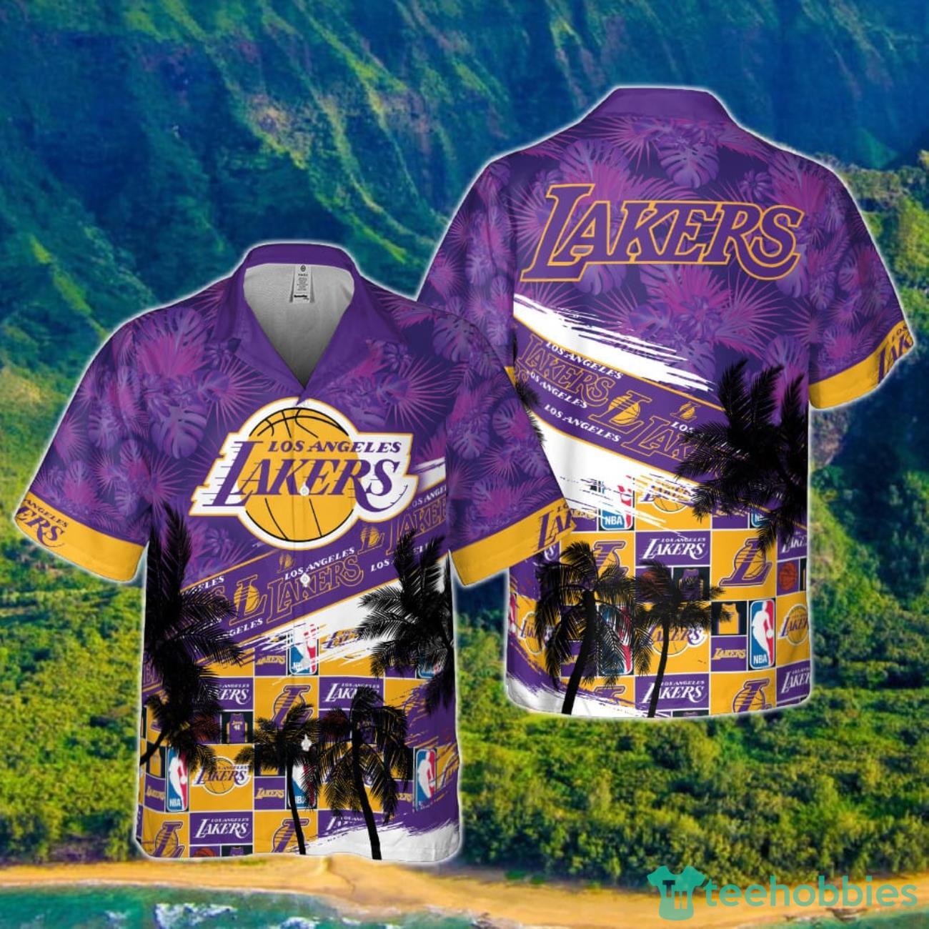 Los Angeles Lakers Hibiscus Flower And Summer Pattern Print Hawaiian Shirt Product Photo 1