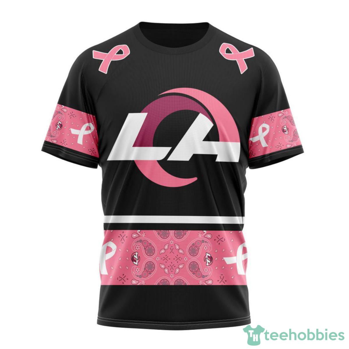 Los Angeles Rams Breast Cancer 3D Shirt Custom Name Product Photo 1