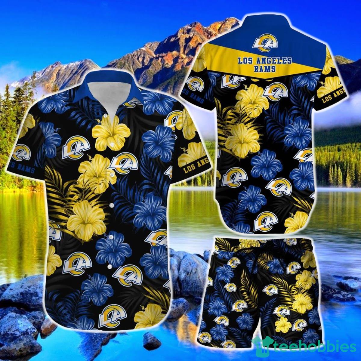 Los Angeles Rams NFL Football Hawaiian Shirt Short Summer With Flower Graphic Retro Sunset Hawaii Product Photo 1