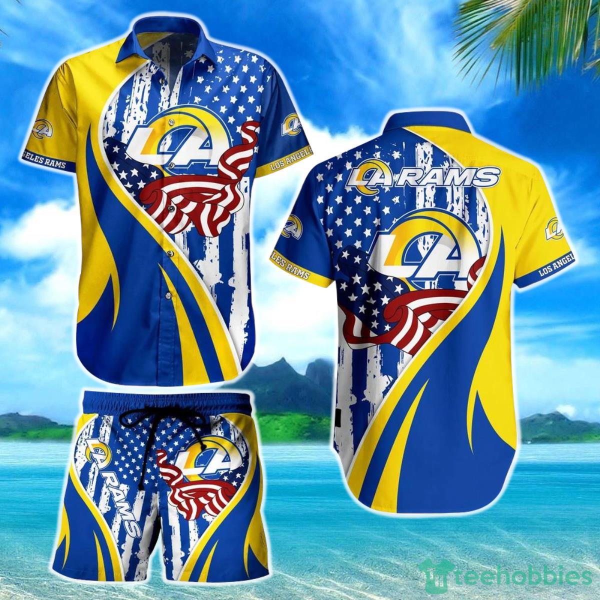 Los Angeles Rams NFL Hawaiian Shirt Vintage US Flag Graphic Summer Gift For Men Women Fan NFL Product Photo 1