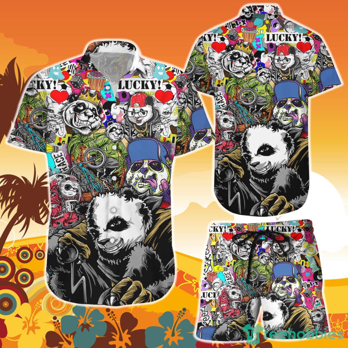Mens Cool Funny Panda Swag Hawaiian Shirt and Short Unique Beach Themed Gifts Product Photo 1