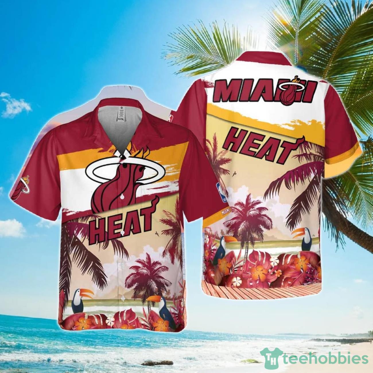 Miami Heat Beach Pattern Colorful Print Hawaiian Shirt Product Photo 1 Miami Heat Beach Pattern Colorful Print Hawaiian Shirt Product Photo 1
