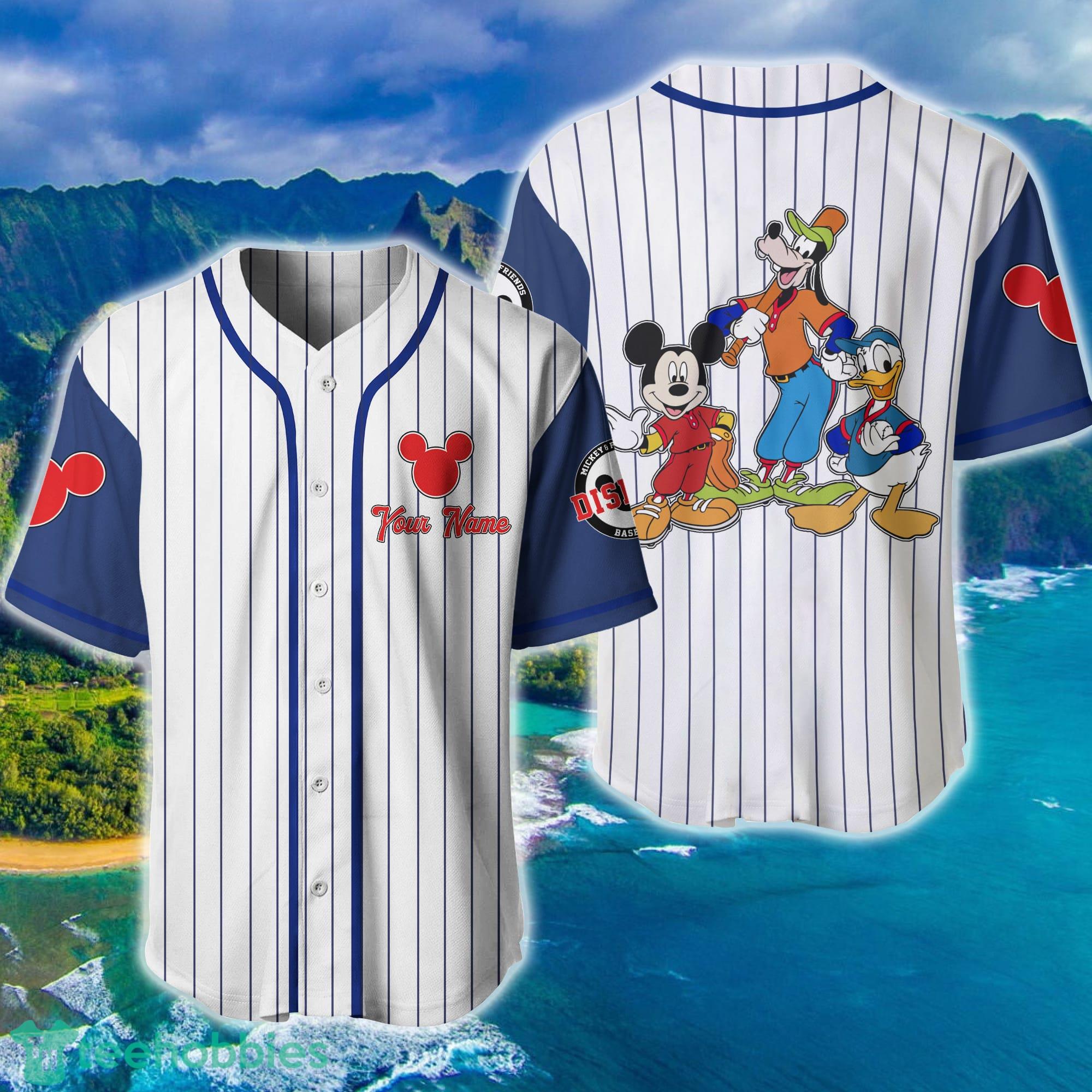 Mickey & Friends Navy Vintage Stripes Disney Custom Name Baseball Jersey Product Photo 1