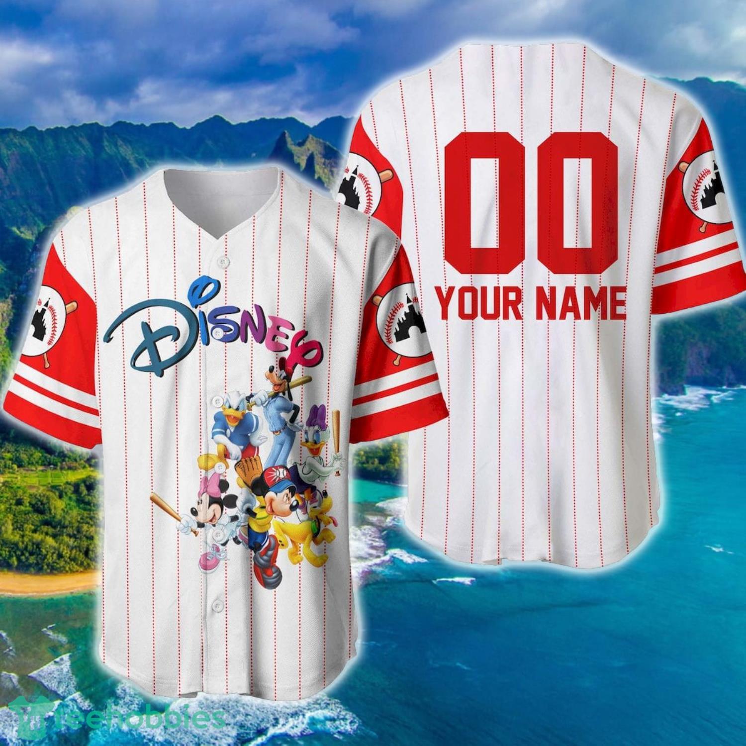 Mickey & Friends White Red Disney Custom Baseball Jersey Personalized Product Photo 1
