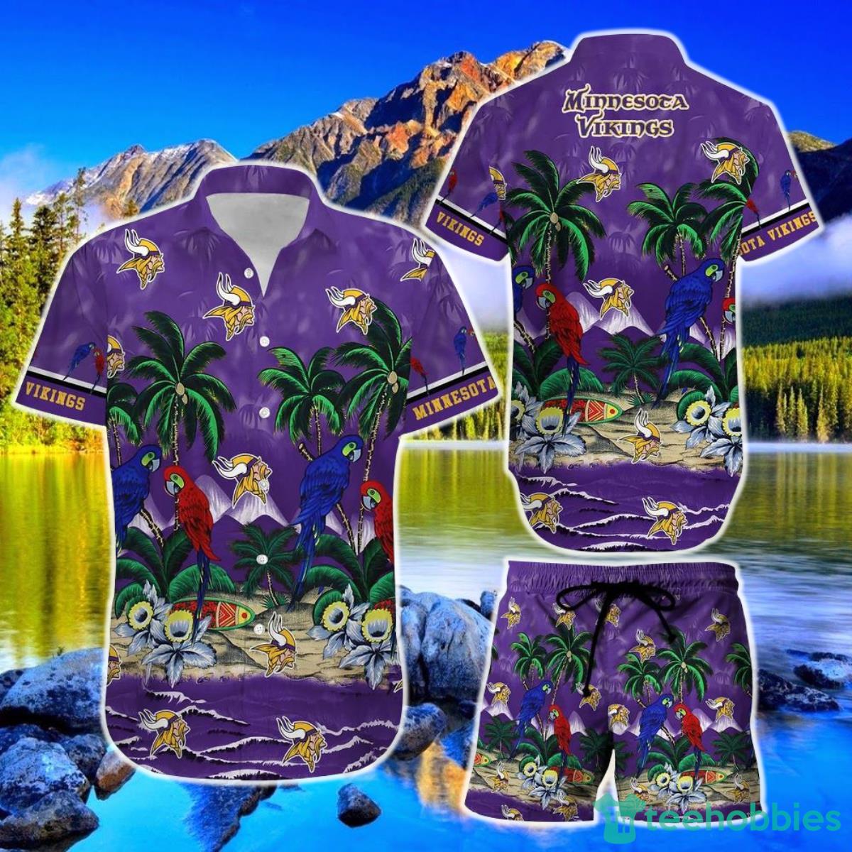 Minnesota Vikings NFL Football Hawaiian Shirt And Short Graphic Summer Tropical Pattern Product Photo 1