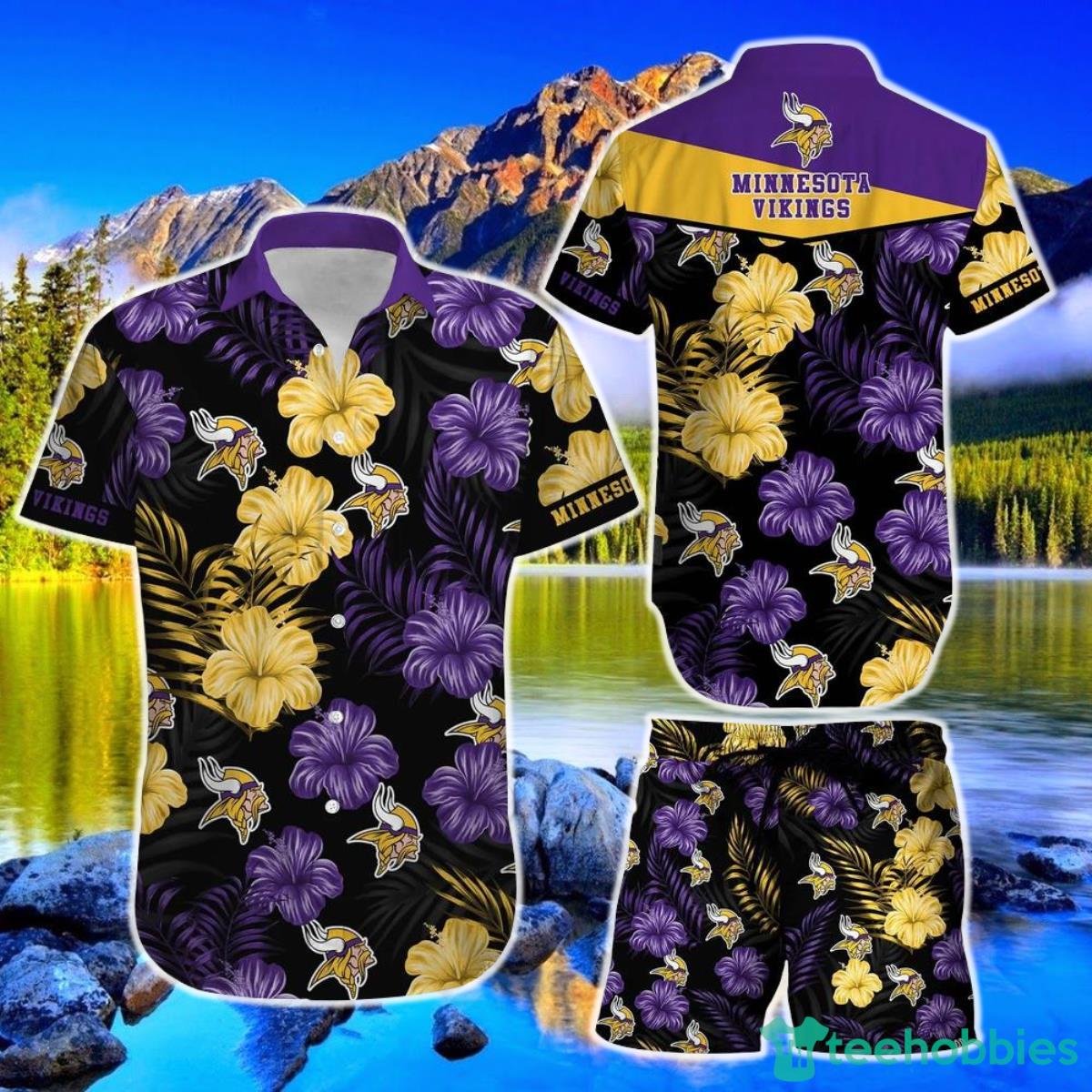 Minnesota Vikings NFL Football Hawaiian Shirt Short Summer With Flower Graphic Retro Sunset Hawaii Product Photo 1