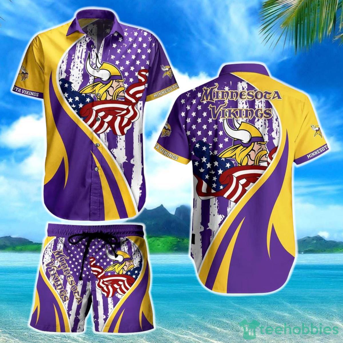 Minnesota Vikings NFL Hawaiian Shirt Vintage US Flag Graphic Summer Gift For Men Women Fan NFL Product Photo 1