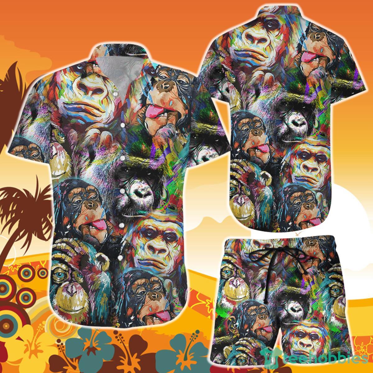 Monkey On Shirt Amazing Colorful Gorilla Unisex Hawaiian Shirt and Short Product Photo 1