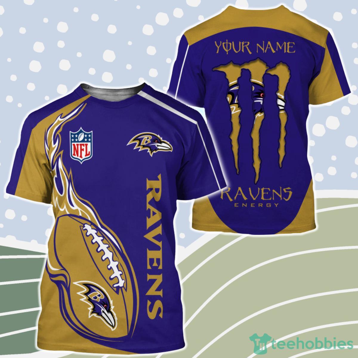 Monster Energy Baltimore Ravens 3D Shirt Custom Name Product Photo 1