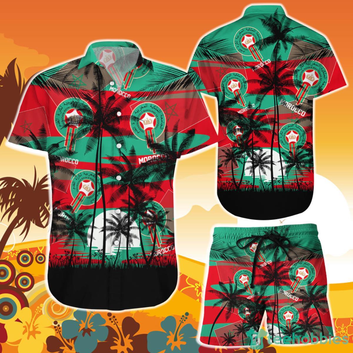 Morocco Coconut Pattern Hawaiian Soccer Team World Cup 2022 Qatar Champions Football Shirt and Short Product Photo 1