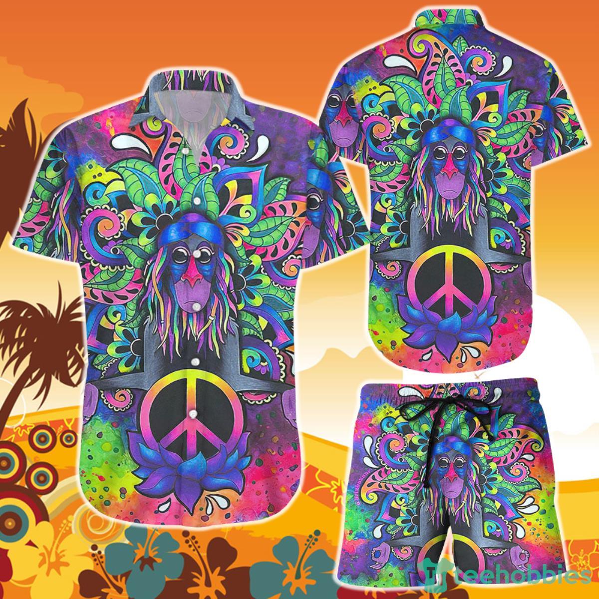 Multicolored Monkey Colorful Peaceful Hippie Tropical Hawaiian Shirt and Short Product Photo 1