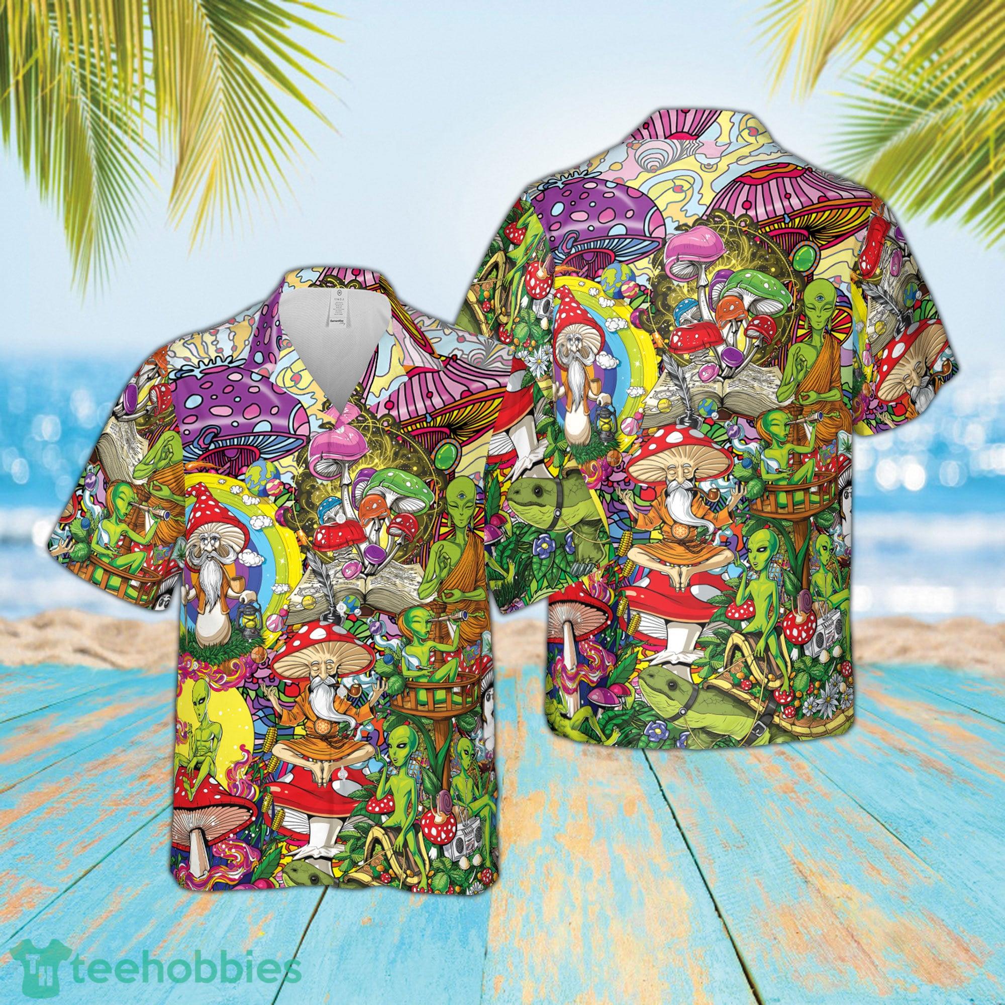 Mushroom Hawaiian Shirt, Hippie Mushroom Beach Shirt Product Photo 1