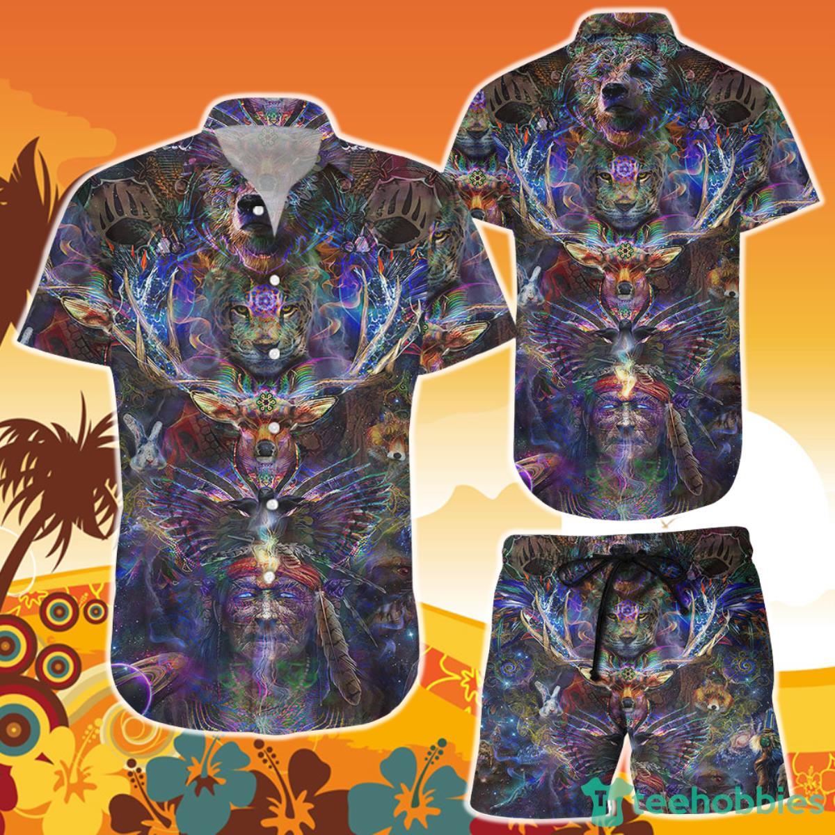 Native American Hawaiian Shirt Ether Spirit Button Down Shirt and Short Product Photo 1