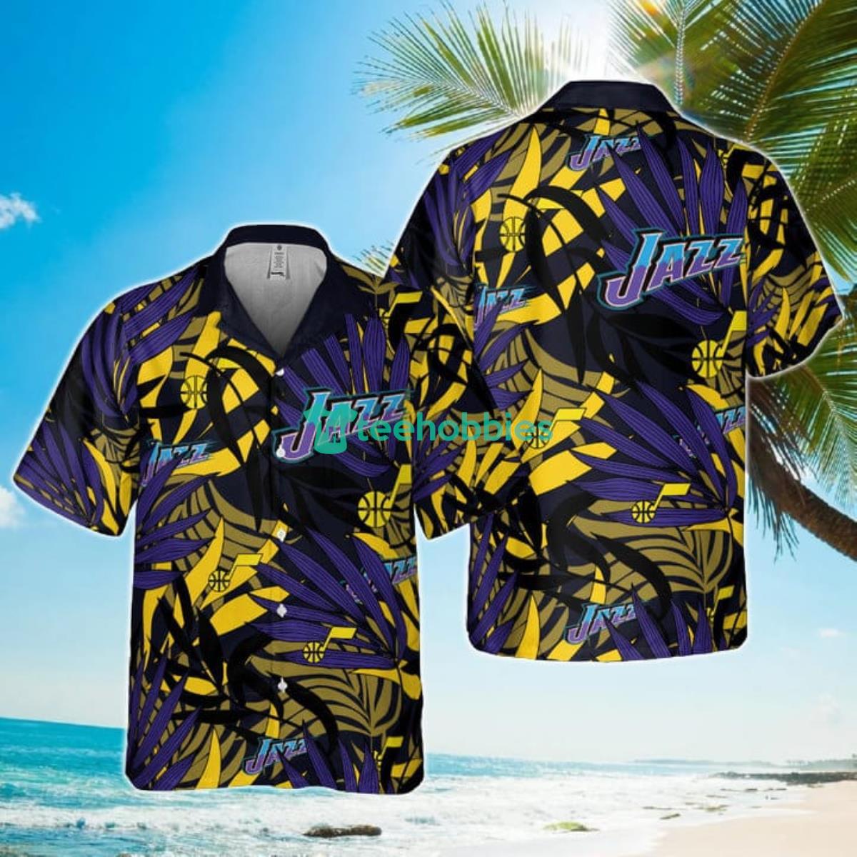 NBA Utah Jazz Tropical Palm Leaves Hawaiian Shirt Product Photo 1