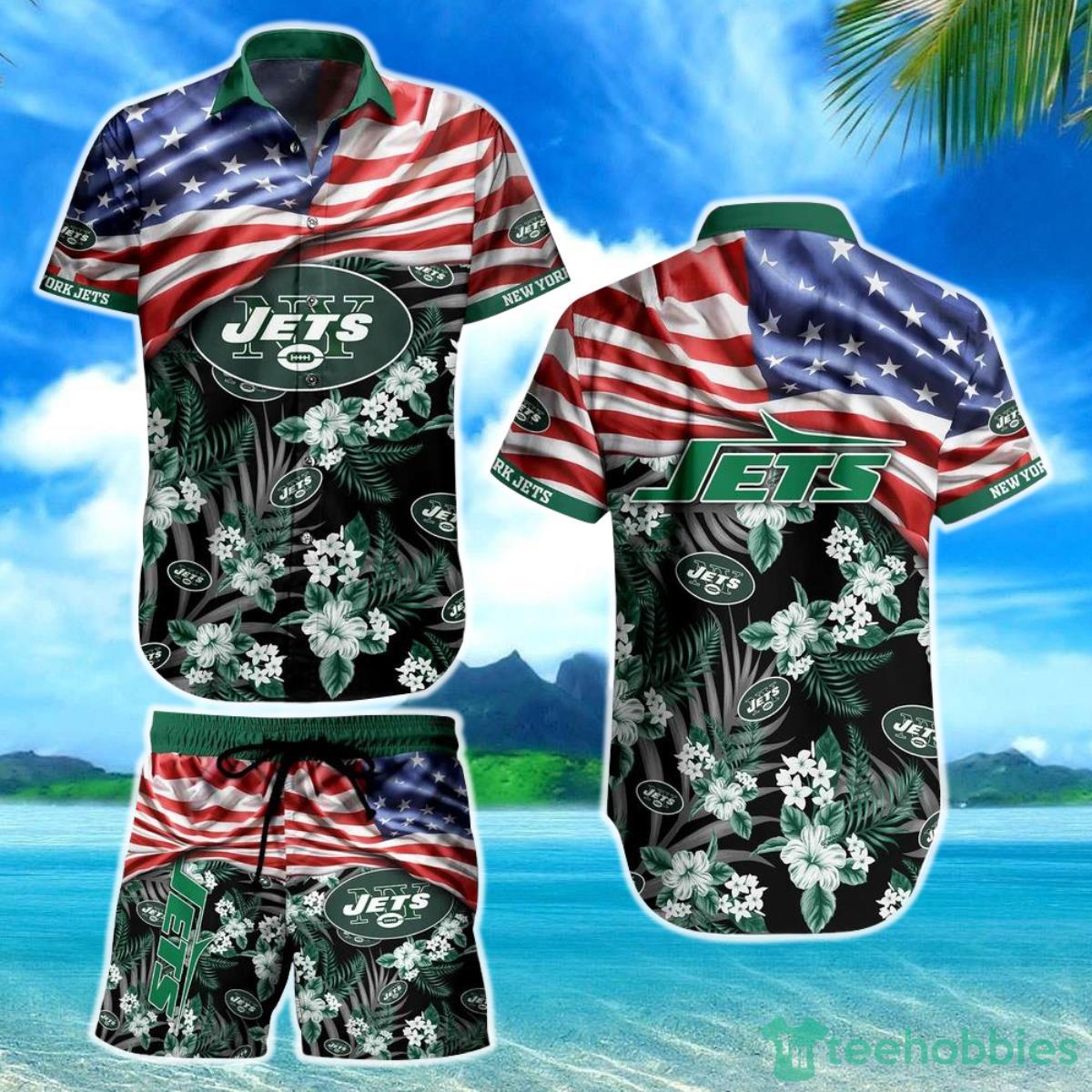 New York Jets NFL Hawaiian Shirt And Short Summer Tropical Pattern US Flag Best Gift For Sports Enthusiast Product Photo 1