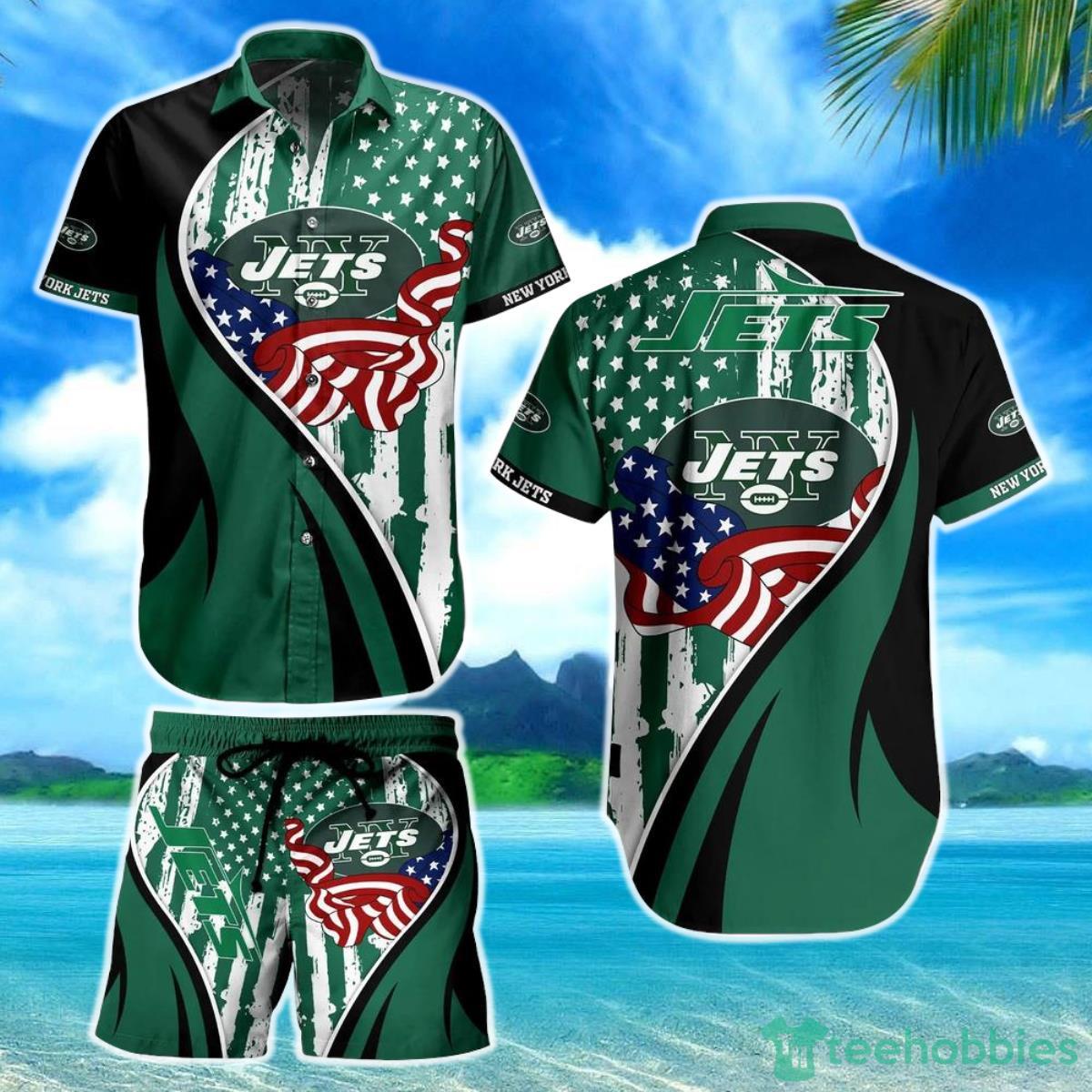 New York Jets NFL Hawaiian Shirt Vintage US Flag Graphic Summer Gift For Men Women Fan NFL Product Photo 1