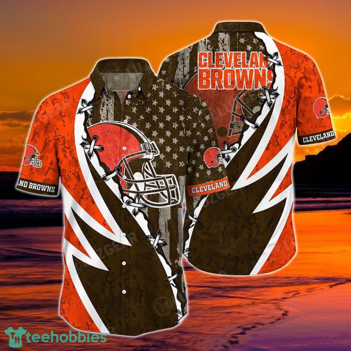 NFL Cleveland Browns Hawaiian Shirt, Graphic American Flag Print This Summer Best Gift For Fans Product Photo 1