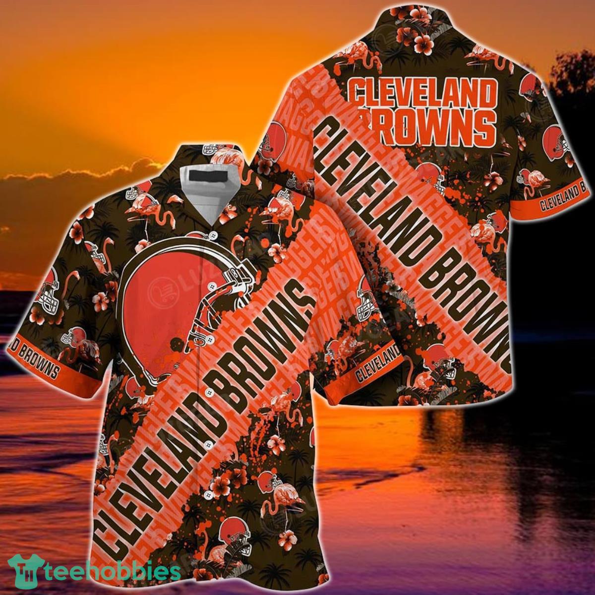 NFL Cleveland Browns Hawaiian Shirt With Tropical Patterns Flamingo Printed For Fans Product Photo 1