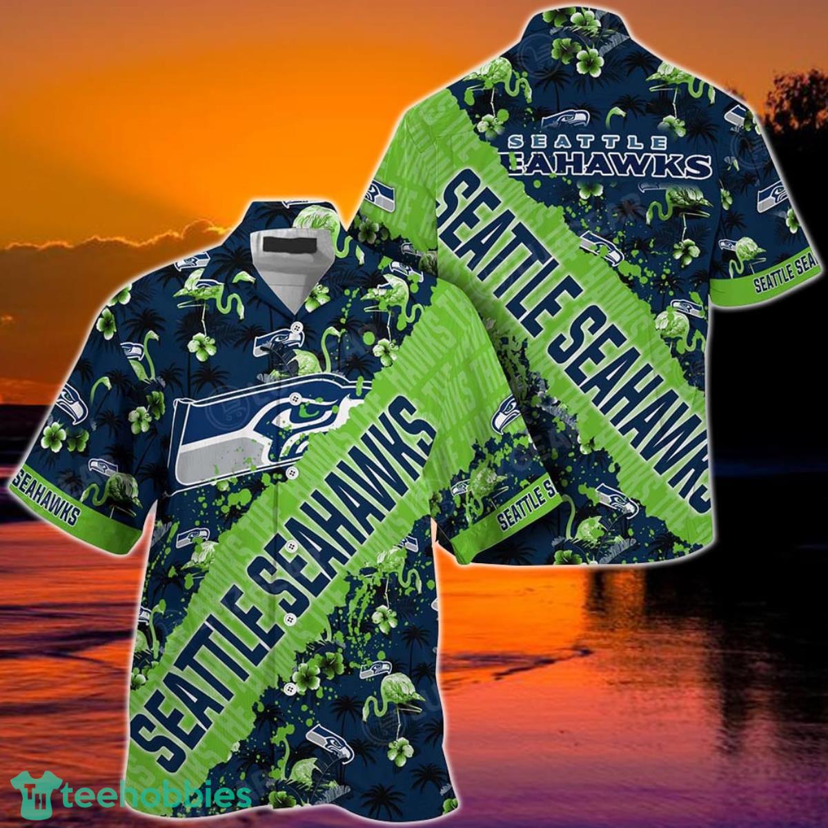 NFL Seattle Seahawks Hawaiian Shirt With Tropical Patterns Flamingo Printed For Fans Product Photo 1
