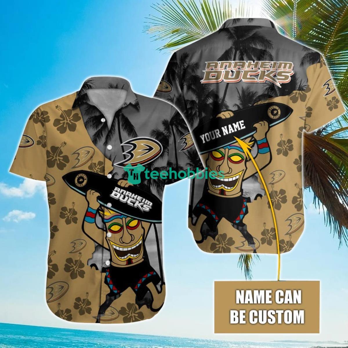 NHL Anaheim Ducks Beach Surfboard Hawaiian Shirt Custom Name Product Photo 1