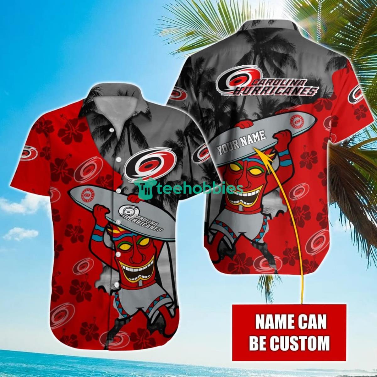 NHL Carolina Hurricanes Beach Surfboard Hawaiian Shirt Custom Name Product Photo 1