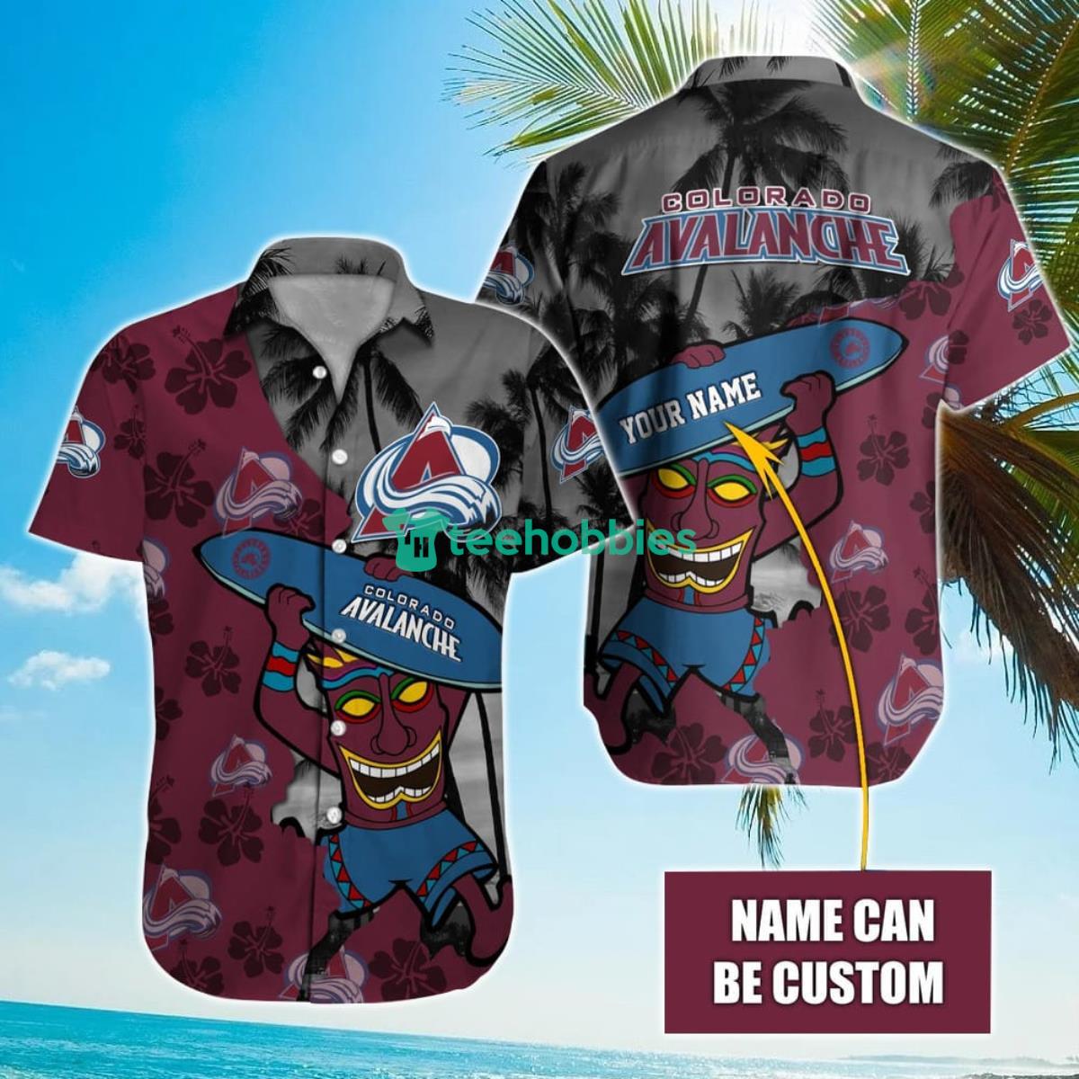 NHL Colorado Avalanche Beach Surfboard Hawaiian Shirt Custom Name Product Photo 1
