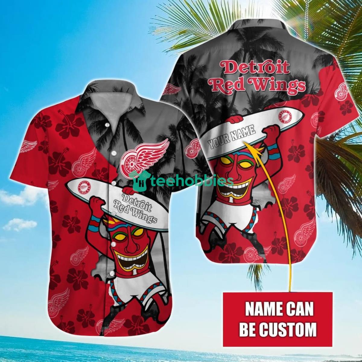 NHL Detroit Red Wings Beach Surfboard Hawaiian Shirt Custom Name Product Photo 1