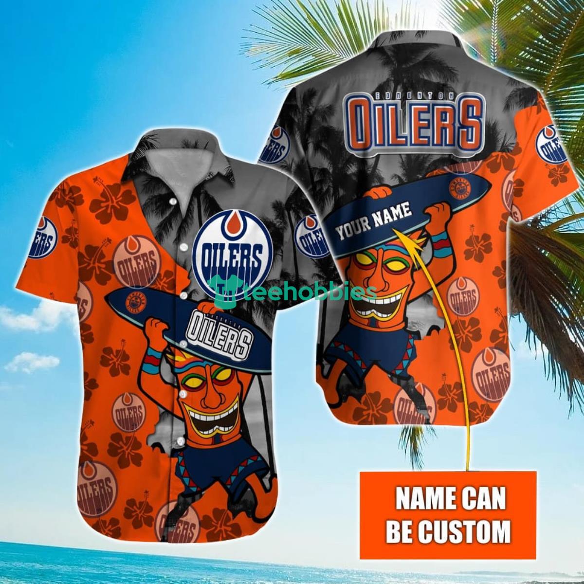 NHL Edmonton Oilers Beach Surfboard Hawaiian Shirt Custom Name Product Photo 1