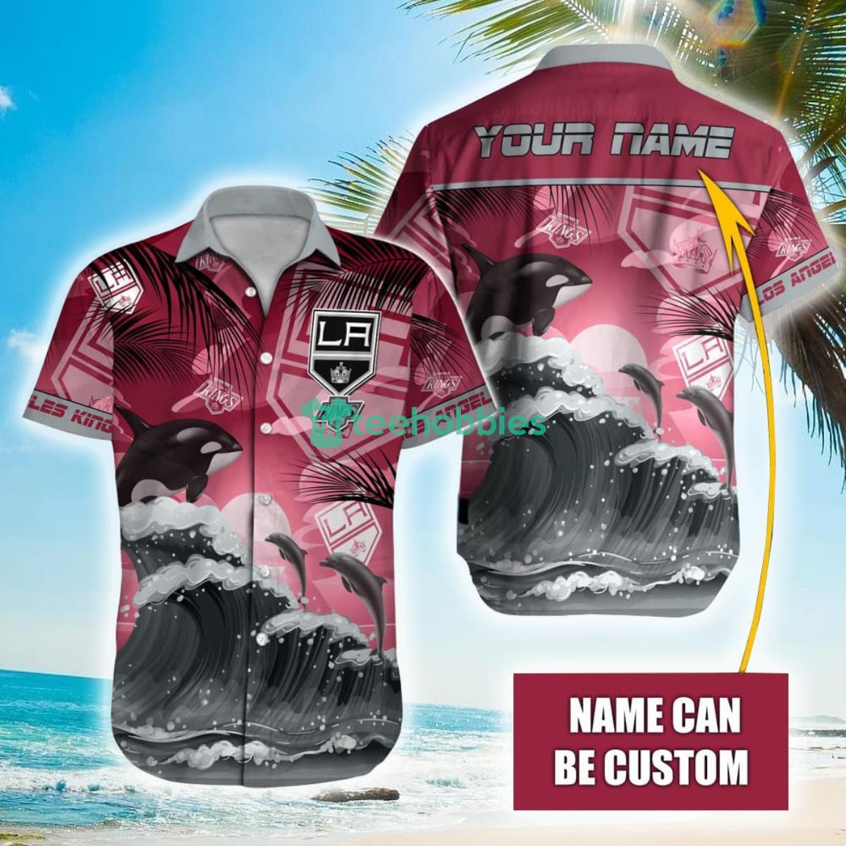 NHL Los Angeles Kings Orca And Waves Hawaiian Shirt Custom Name Product Photo 1
