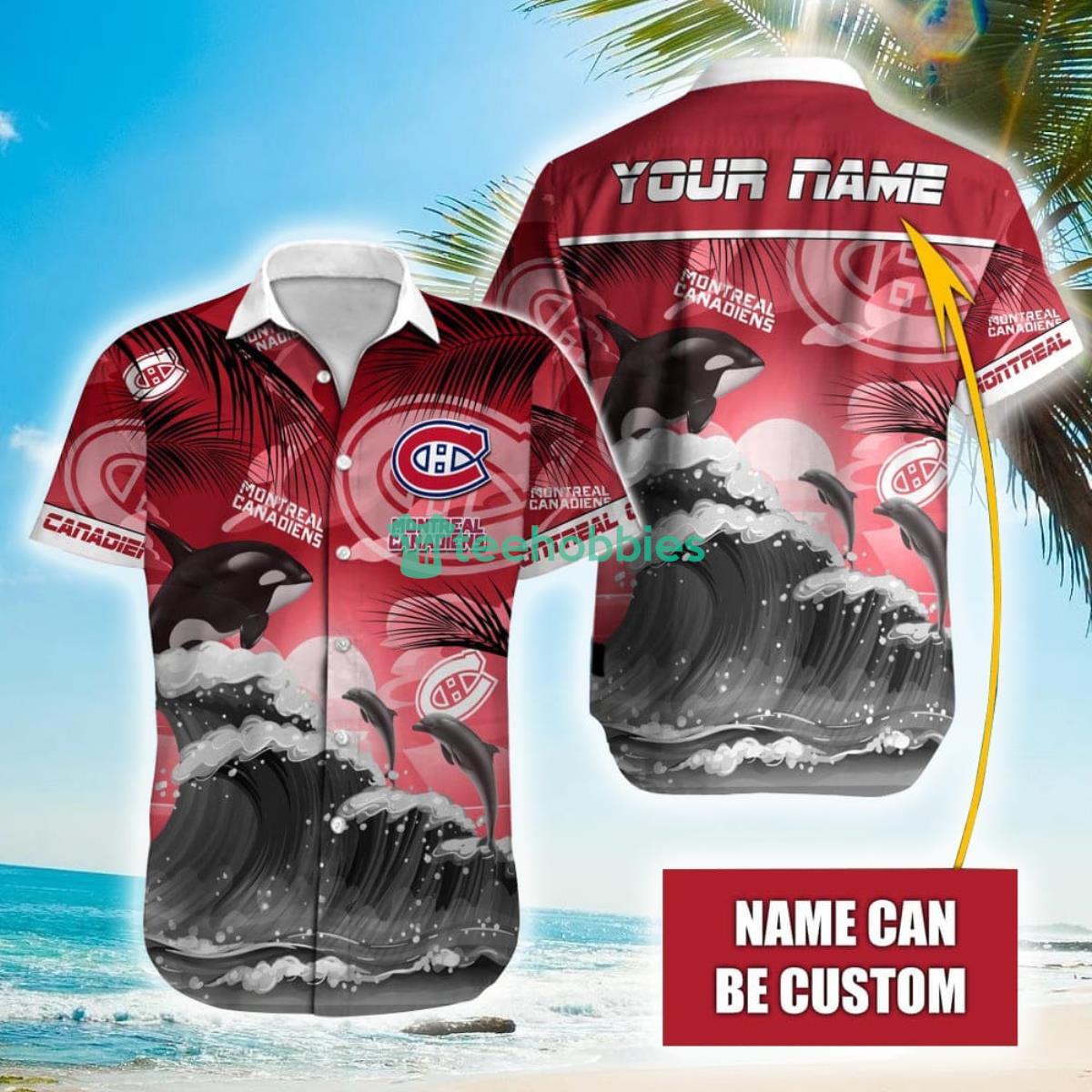 NHL Montreal Canadiens Orca And Waves Hawaiian Shirt Custom Name Product Photo 1