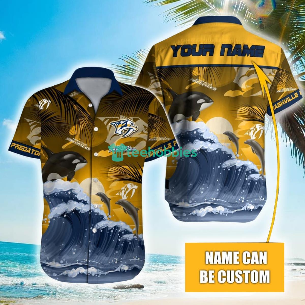 NHL Nashville Predators Orca And Waves Hawaiian Shirt Custom Name Product Photo 1