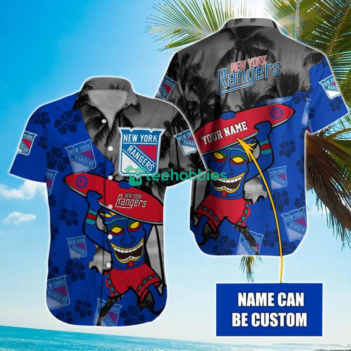 NHL New York Rangers Beach Surfboard Hawaiian Shirt Custom Name Product Photo 1