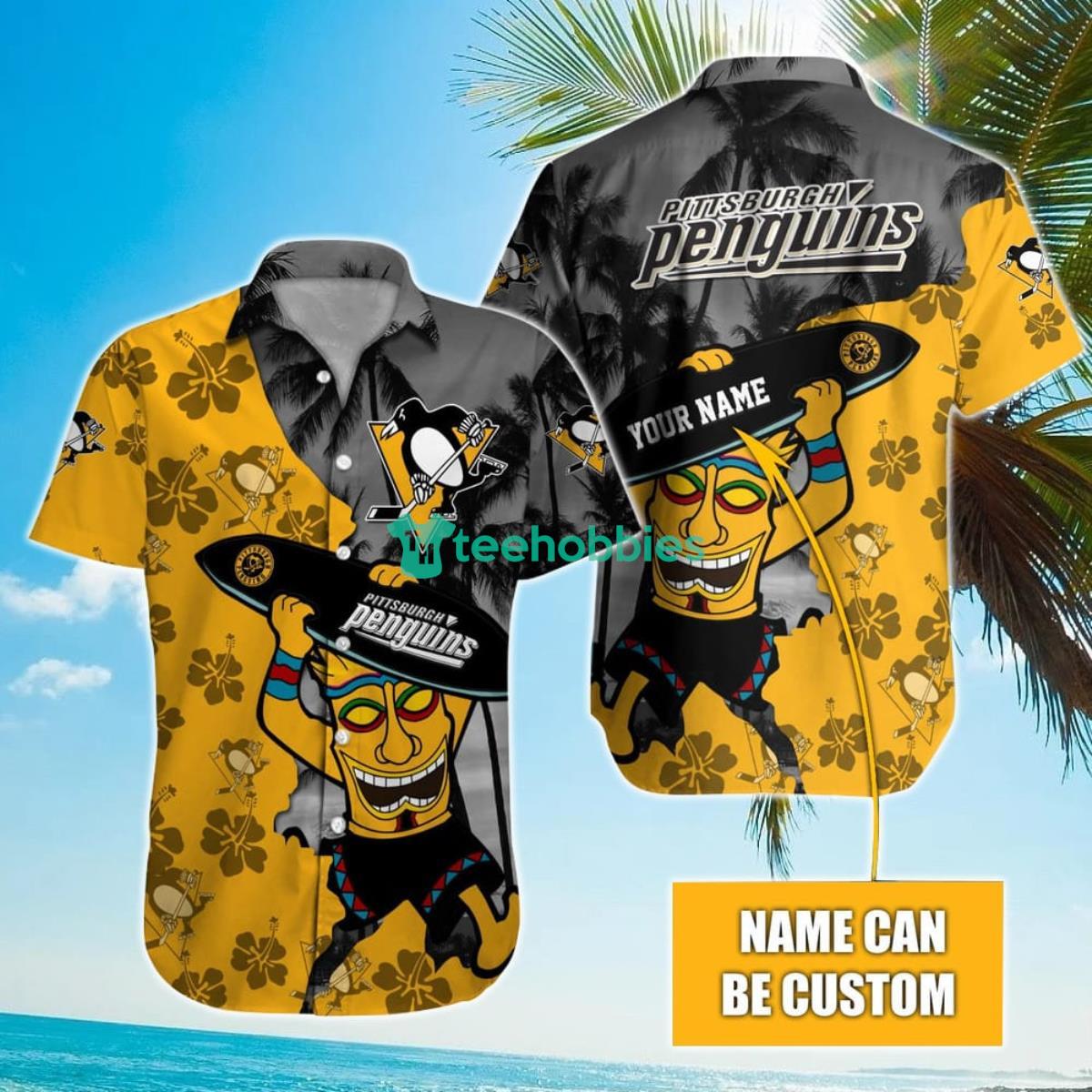 NHL Pittsburgh Penguins Beach Surfboard Hawaiian Shirt Custom Name Product Photo 1
