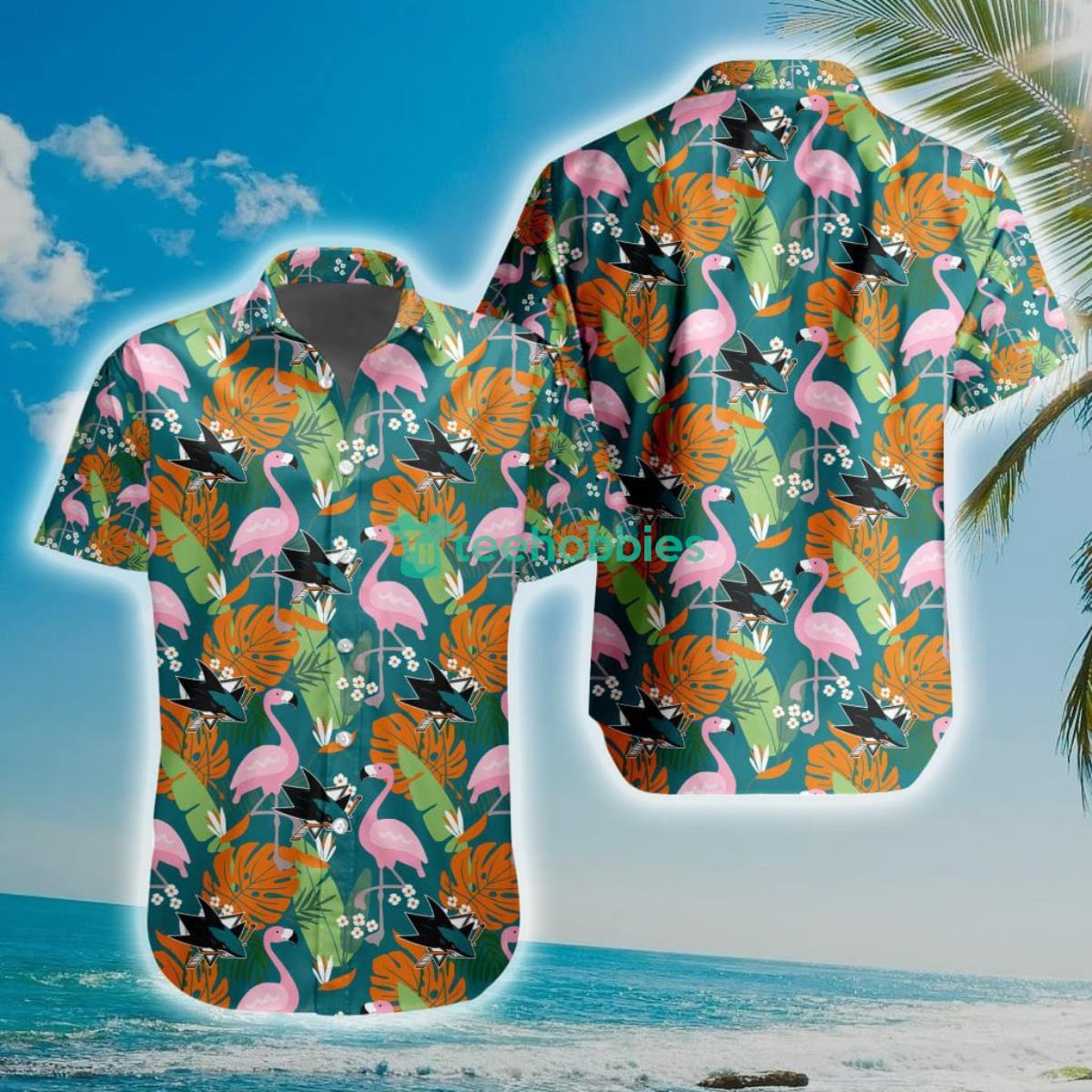 NHL San Jose Sharks Flamingo Flowers Hawaiian Shirt Product Photo 1