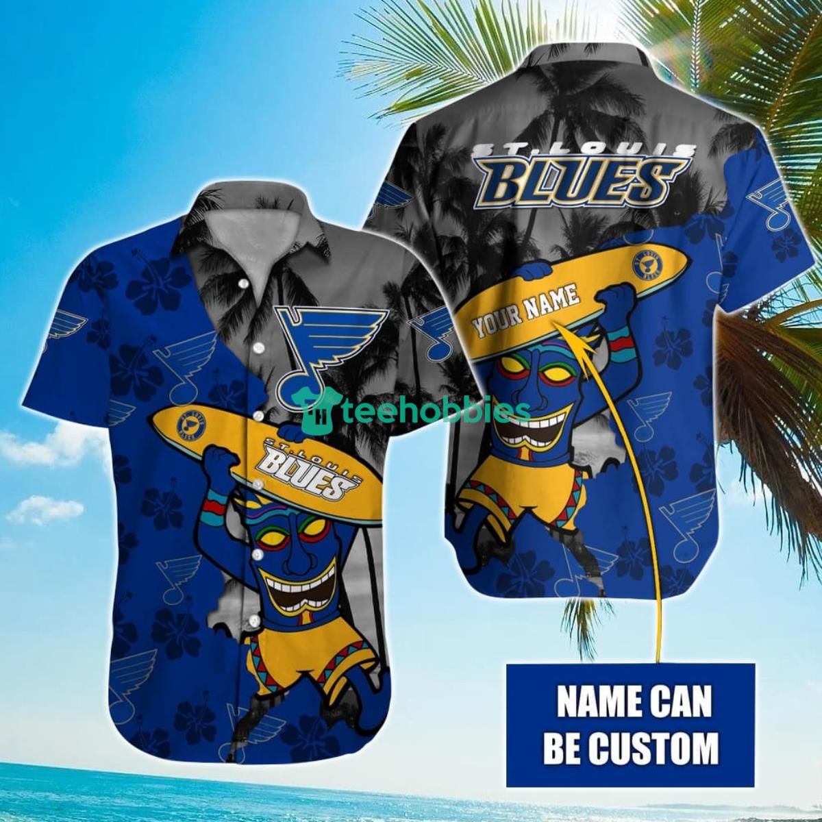 NHL St. Louis Blues Beach Surfboard Hawaiian Shirt Custom Name Product Photo 1