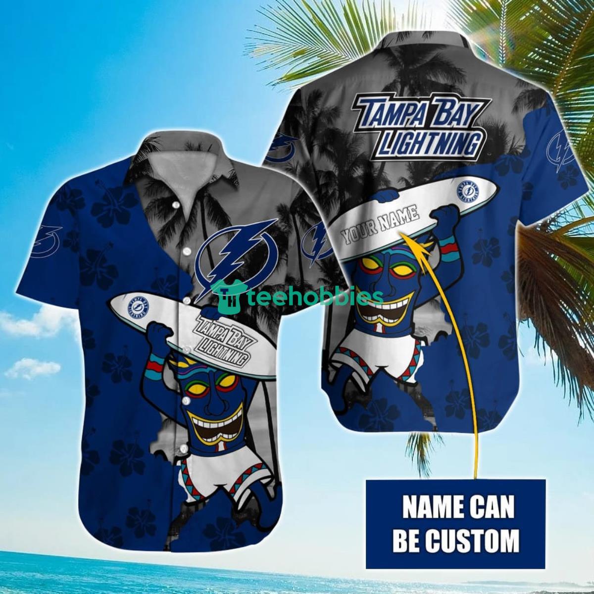 NHL Tampa Bay Lightning Beach Surfboard Hawaiian Shirt Custom Name Product Photo 1