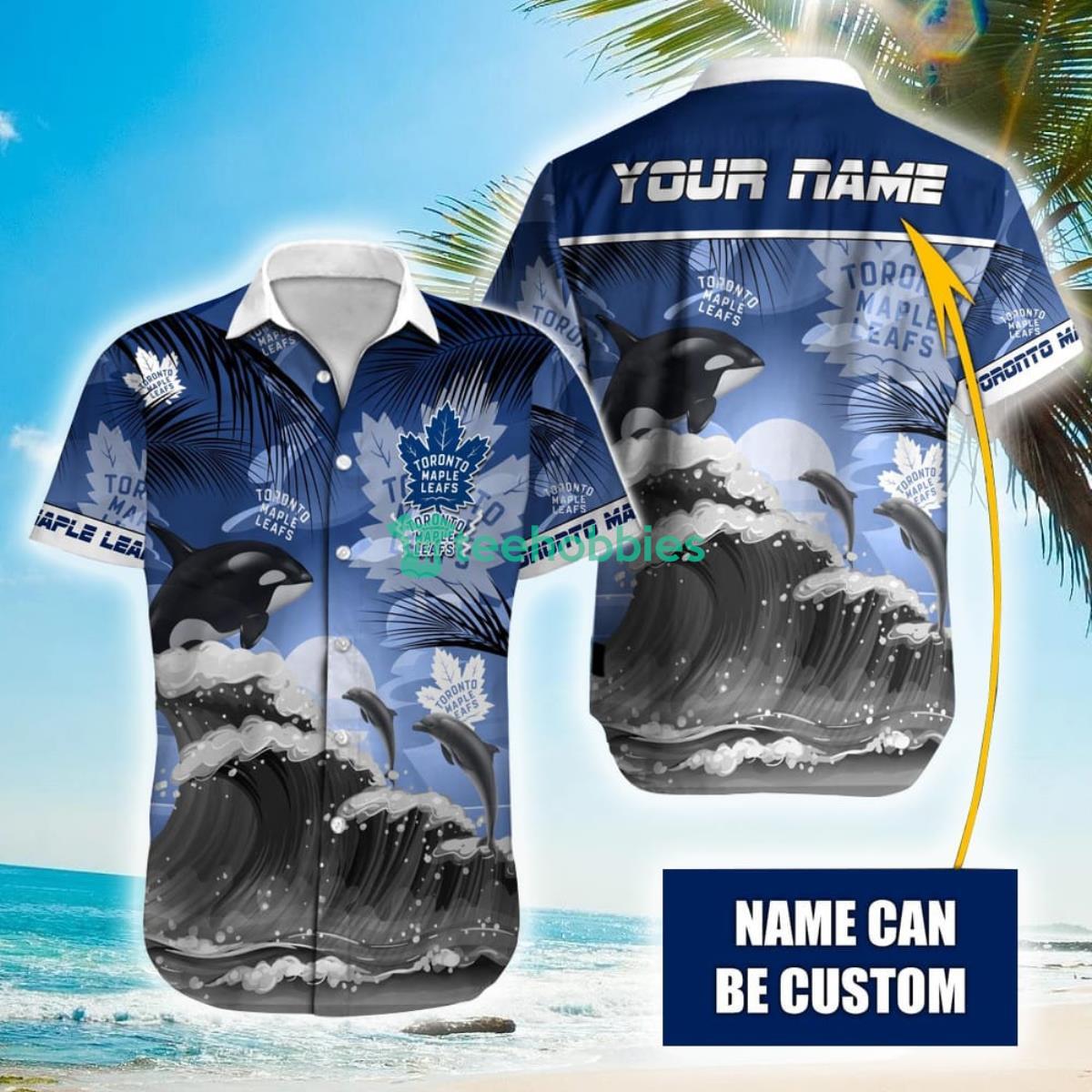 NHL Toronto Maple Leafs Orca And Waves Hawaiian Shirt Custom Name Product Photo 1