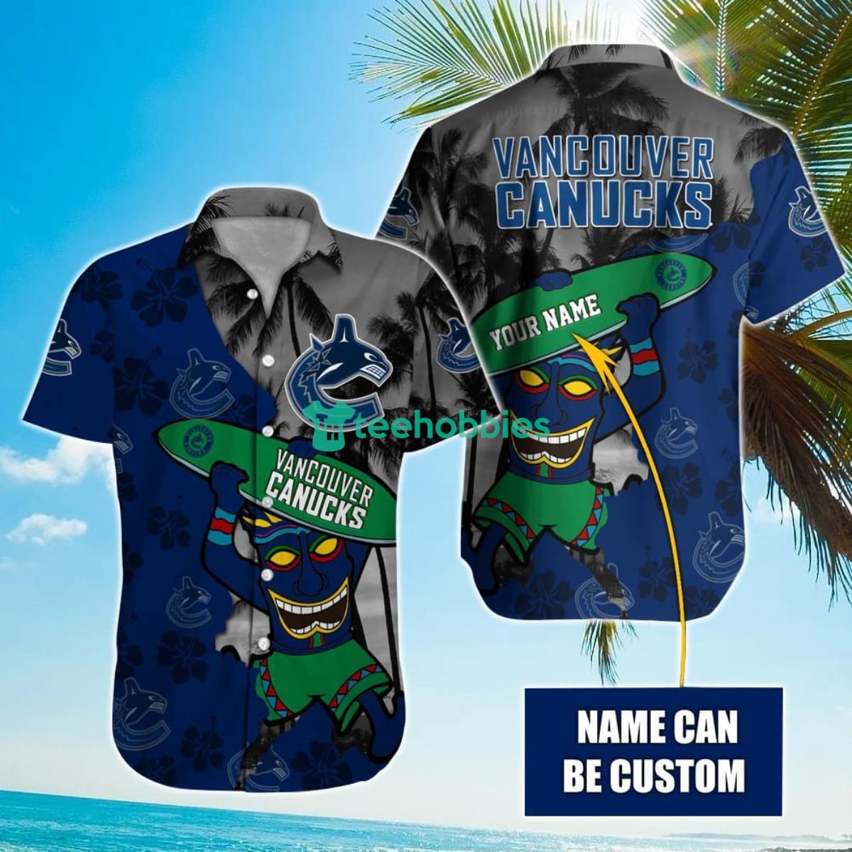 NHL Vancouver Canucks Beach Surfboard Hawaiian Shirt Custom Name Product Photo 1