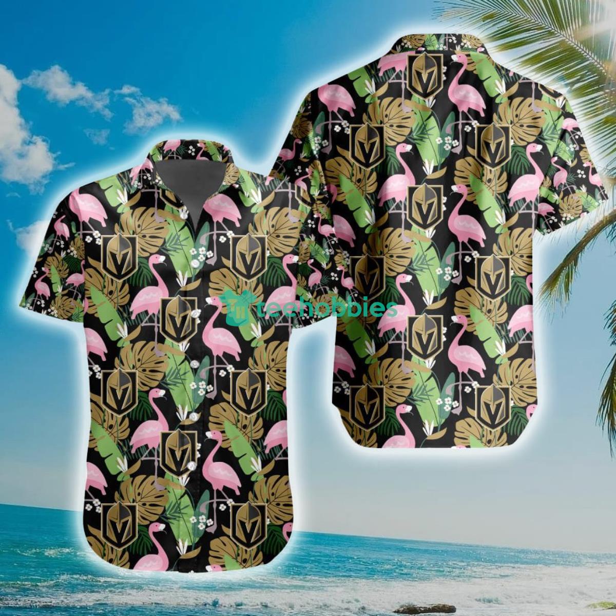 NHL Vegas Golden Knights Flamingo Flowers Hawaiian Shirt Product Photo 1