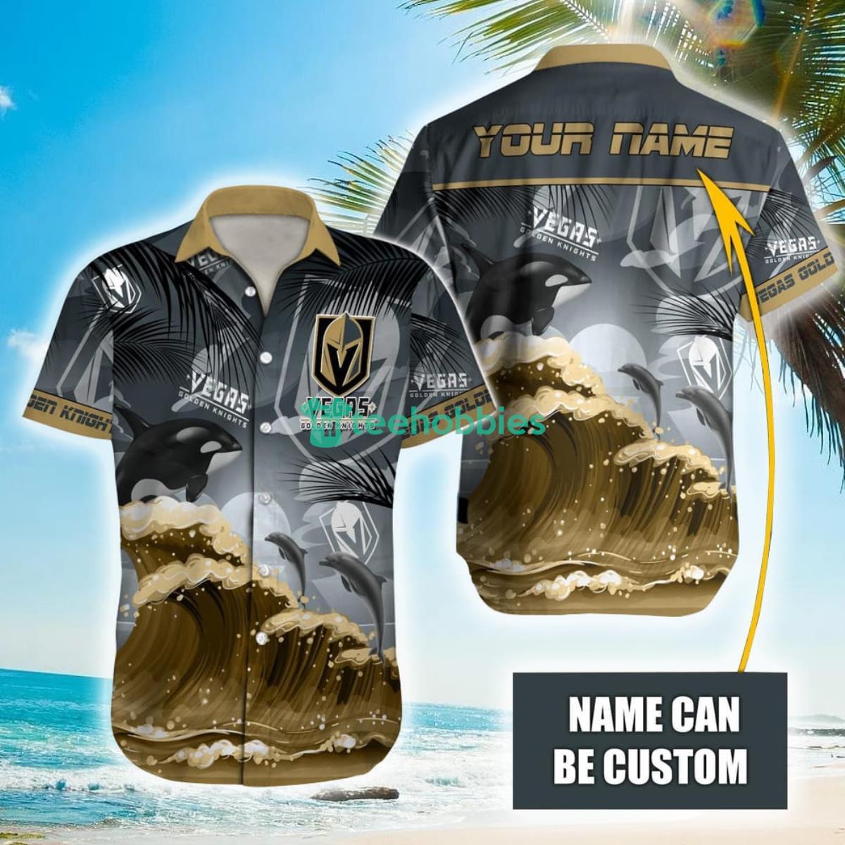 NHL Vegas Golden Knights Orca And Waves Hawaiian Shirt Custom Name Product Photo 1