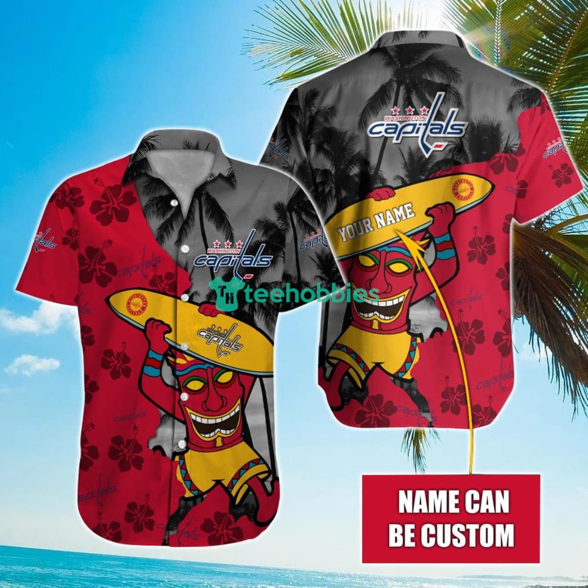 NHL Washington Capitals Beach Surfboard Hawaiian Shirt Custom Name Product Photo 1