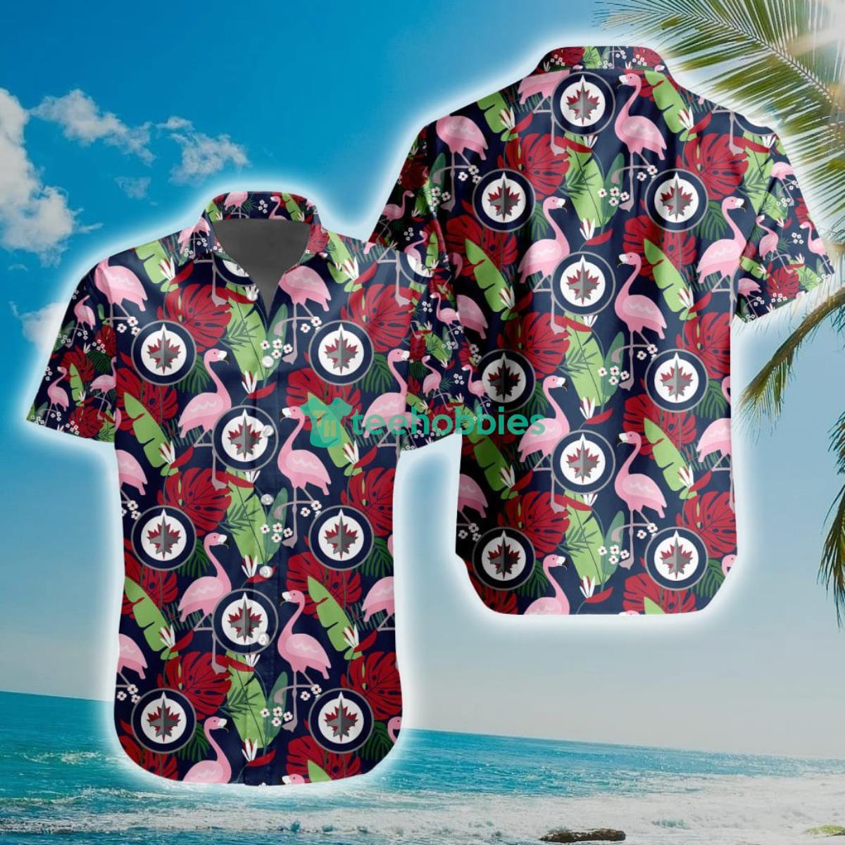 NHL Winnipeg Jets Flamingo Flowers Hawaiian Shirt Product Photo 1