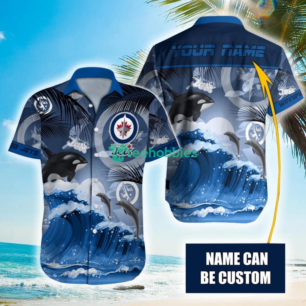 NHL Winnipeg Jets Orca And Waves Hawaiian Shirt Custom Name Product Photo 1