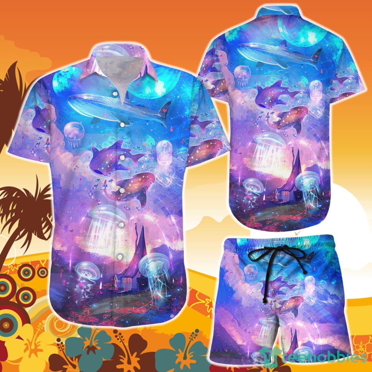 Ocean Pacific Hawaiian Shirts Galaxy Jellyfish Shark Whale Hawaii Shirt and Short Product Photo 1