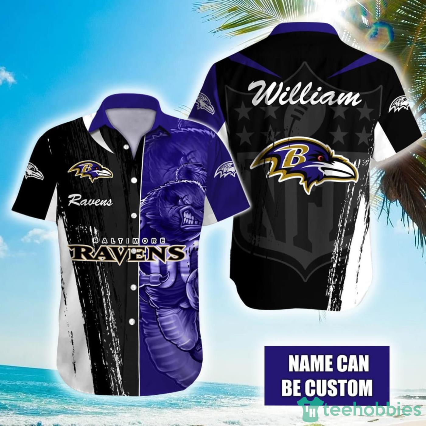 Personalized NFL Baltimore Ravens Special Half Tone Mascot Hawaiian Shirt Product Photo 1