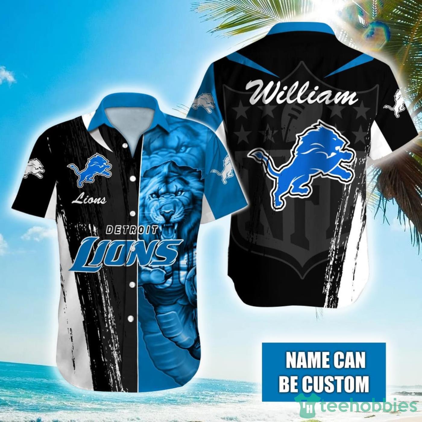 Personalized NFL Detroit Lions Special Half Tone Mascot Hawaiian Shirt Product Photo 1
