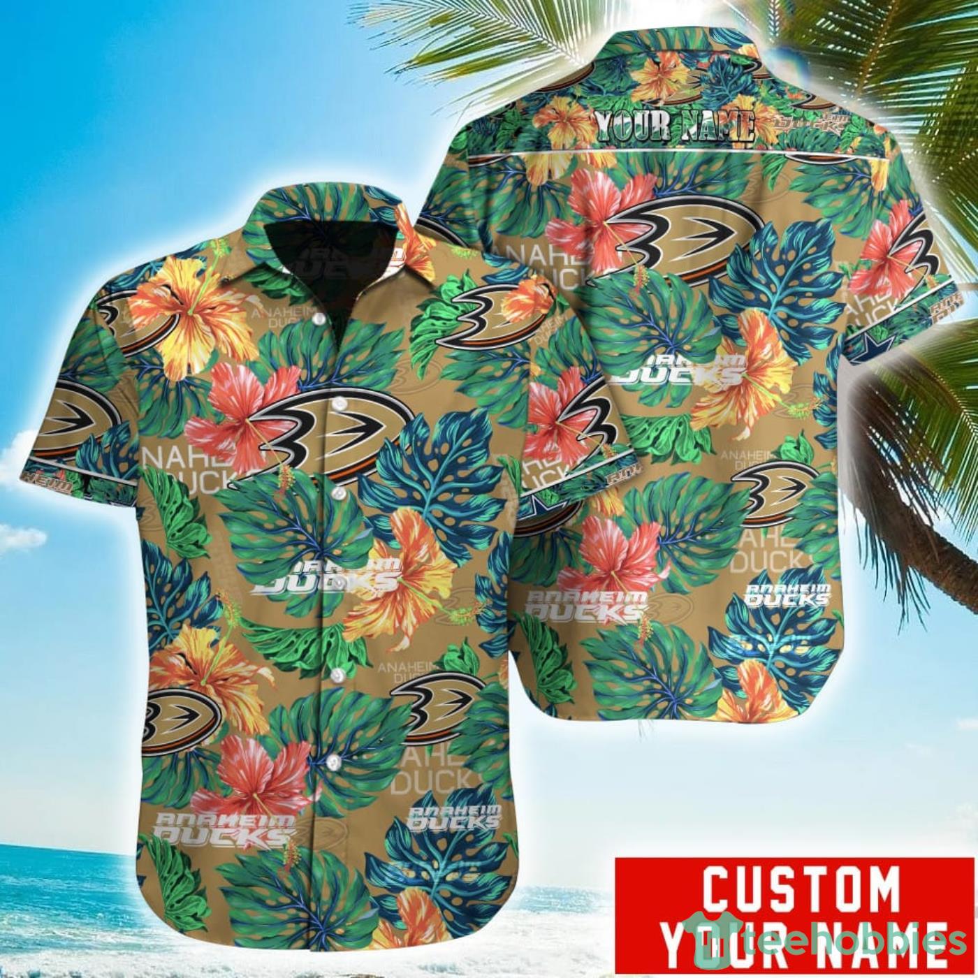 Personalized NHL Anaheim Ducks Tropical Floral Hawaiian Shirt Product Photo 1
